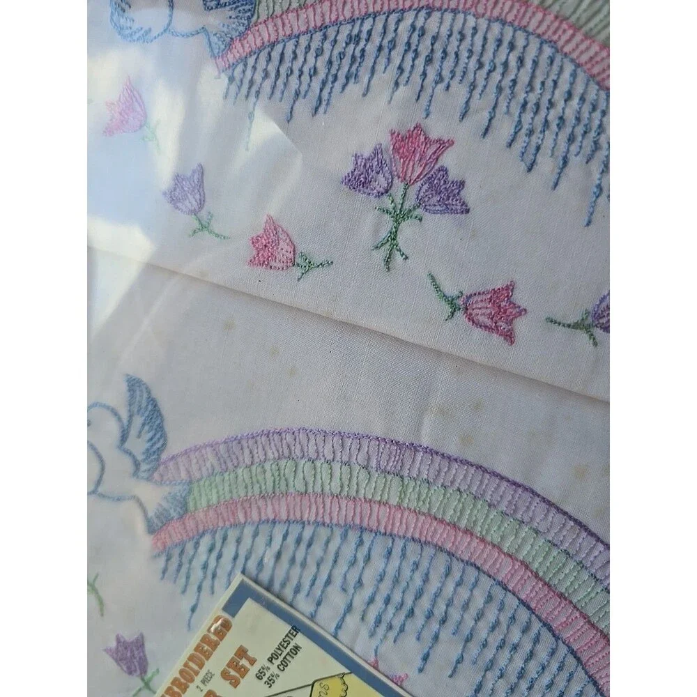 Vintage White Embroidered Sheet & Pillowcase Crib Set in Box Baby Nursery